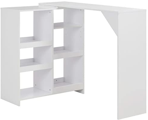 HFXHIJXQ Bartisch Weiß mit beweglichem Regal 138x39x110 cm aus Holzwerkstoff Modernes platzsparendes Design Robuste L-Form Stabile Esszimmer Ergänzung für Küche Wohnzimmer Flur