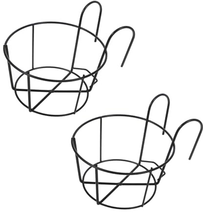 ABOOFAN 2 Stück Hängeblumenständer aus Eisen für Balkon Geländer Stabiler Pflanzentopfhalter mit Haken Schwarzer Metall Blumenhalter für Balkon und Terrasse