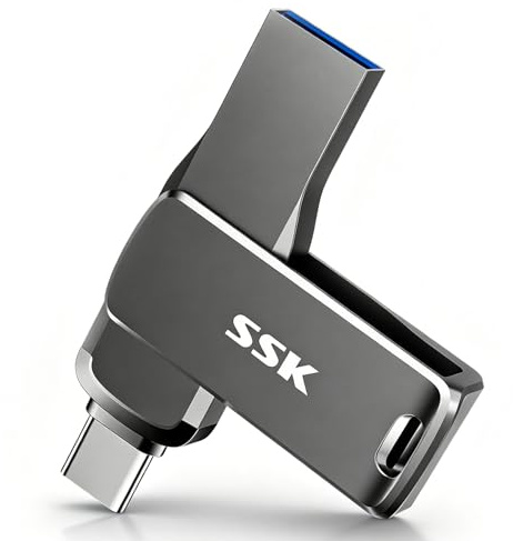 SSK 128GB Schneller USB Stick, Bis zu 450 MB/s Lesen,USB C+A Dual Anschluss | USB 3.2 Gen 1 festplatte extern,usb stick schlüsselanhänger, Zinklegierung,für iPhone 15/16/17,Android,Laptop, Auto radio