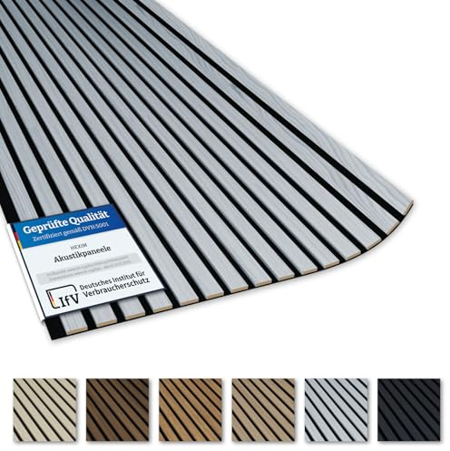 Akustiko Lamella Akustikpaneele 2 Stück 280x60cm - flexible Filz MDF Wandpaneele fugenlos - überlappende Holz Lamellenwand Wandgestaltung - Akustik Wandverkleidung (3.36m² Grey Ash)