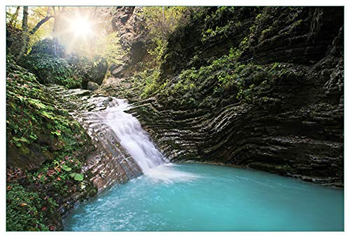 Wallario Küchenrückwand selbstklebend 90 x 60 cm, Motiv: Wasserfall in einen verborgenen See | Spritzschutz abwischbar & pflegeleicht