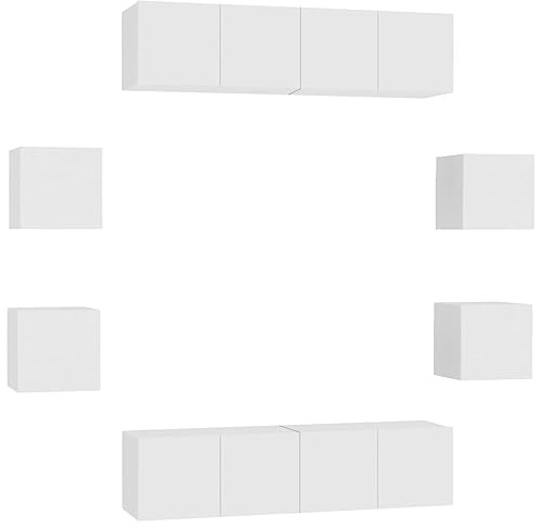 mtlskopl 8-TLG. TV-Schrank-Set Weiß Schwebendes Lowboard Wandmontage, TV Board aus Holzwerkstoff, 8-teilige Wohnwand für Wohnzimmer, Hängeboard Set 4X 60cm & 4X 30,5cm Media Möbel