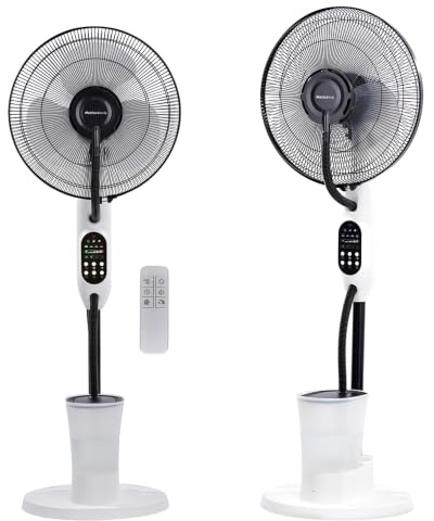 Generico Ventilatore a piantana oscillante nebulizzatore d’acqua con telecomando e timer, autonomia fino a 8 ore