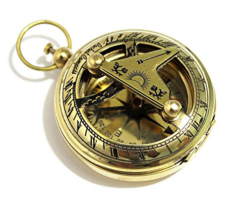THOR INSTRUMENTS Messing-Druckknopf, Richtungs-Sonnenuhr-Kompass – Taschen-Sonnenuhr-Kompass, rustikale Vintage-Heimdekoration, Geschenke