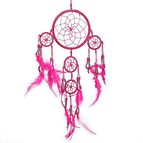 Pink Pineapple Dreamcatcher mit Federn und Silber Perlen: Handgemachter Traumfänger Vielen Farben Erhältlich - Kleine Traumfanger Mit 12 cm Durchmesser und 35 cm Lang (Fuchsie)