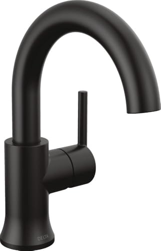 Delta Faucet Trinsic Matte Black Bathroom Faucet, Single Hole Bathroom Faucet, Single Handle Bathroom Faucet, Diamond Seal Technology, Drain Assembly, Matte Black 559HA-BL-DST