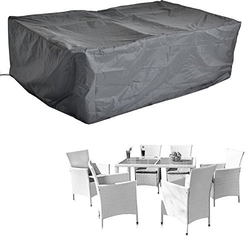Melko Schutzhülle Gartenmöbel Abdeckplane Abdeckung 160x120x74 cm Schwarz | aus abwaschbarem Polyethylengewebe, Kordelzug für festen Sitz, schützt Tisch und Stühle vor Regen, Schnee und Blütenstaub