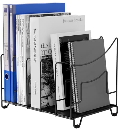 EasyPAG 5 Compartiments Métal Porte Revue Vertical Corbeilles à Courrier A4 Banette de Rangement Bureau Organisateur de Magazine Range Document Bannette Papier,Noir