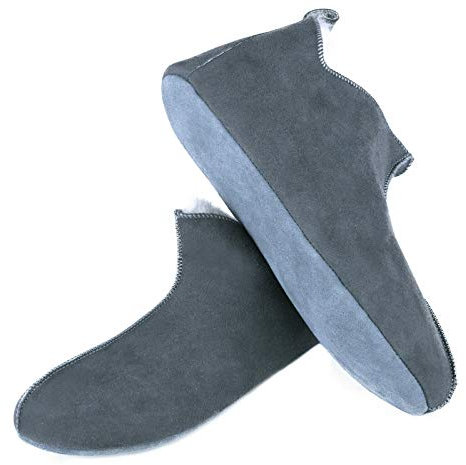 Moro-Design Lammfell Leder Mokassin Hausschuhe Pantoffeln Hüttenschuhe Slipper Gr.36-47 Grau (36)