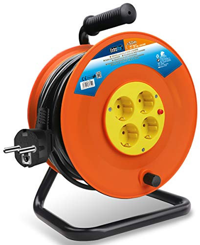 ExtraStar Cable de alimentación de bobina enrollable de 50 metros y 4 enchufes (2P+T) (50M)