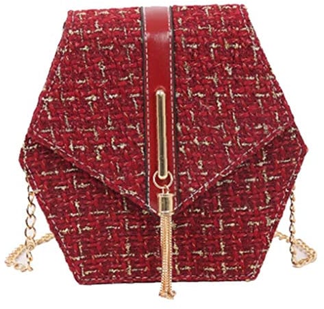 Frauen Messenger Bag Hexagon-Schulter-Beutel-Webart-Troddel-Ketten-Platz-Tasche