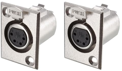 sourcing map 4-Pin XLR femmina Jack Montaggio a Pannello per Microfono Connettore Adattatore Convertitore Audio Altoparlante Tono Argento 2 Pz YL3075