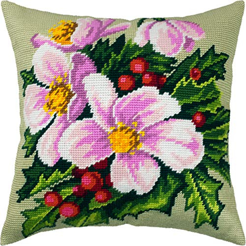 Brvsk Weihnachtsblumen. Gestempeltes Kreuzstich Kissen mit bedruckter Gobelin (40 × 40 cm) Kissenset mit gestempeltem Kreuzstich für kreative Inneneinrichtung Handarbeitsset für erwachsene Anfänger