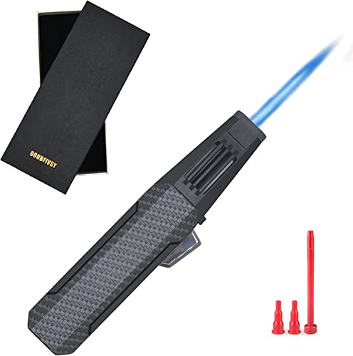 DOUBFIVSY Jet Flashlight Butane Lighter with Gift Box, Windproof Refillable Butane Lighter, Adjustable Flame Lighters for Cigar Grill, BBQ Candle, Camping, Kitchen, Stove (Butane Not Included) (Carbon