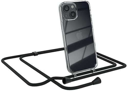 EAZY CASE Handykette kompatibel mit iPhone 13 Mini Handyhülle mit Umhängeband, Handykordel mit Schutzhülle, Silikonhülle, Hülle mit Band, Stylische Kette für Smartphones, Schwarz - Clips Schwarz