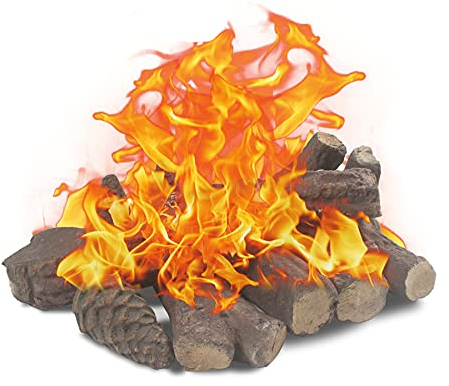 Grandhom Troncos de chimenea de gas, 10 troncos de chimenea pequeños, juego de leña de cerámica decorativa para interiores y exteriores, ventilados, sin ventilación, eléctricos, bioetanol, chimeneas