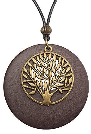 Leather Necklace for Women Boho Choker Necklace Black Leather Choker Necklace Tree Of Life Leather Pendant Bohemian Neckalce Wooden Necklaces for Women