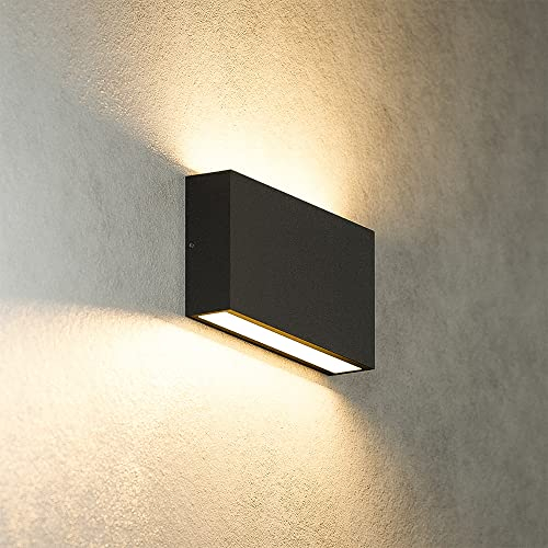 HOFTRONIC - Otis M - LED Wandleuchte Schwarz - Up und Down Modern - 10 Watt 630 Lumen - IP54 für innen, außen und bad - 2700K Warmweiß - Schwarz - Dimmbar - Außenleuchte - 175x90x33 mm