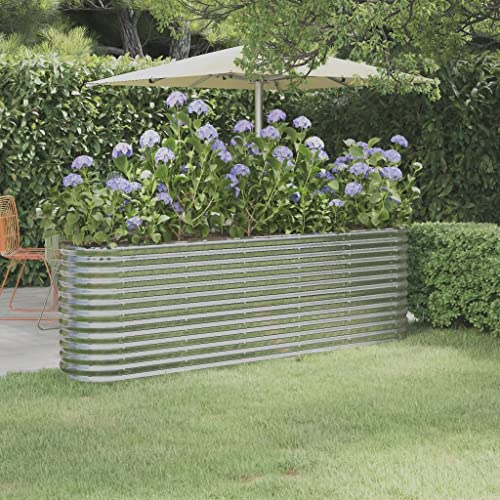 WIFESE JardinièRe De Jardin Acier Enduit De Poudre 224x40x68cm Argenté Jardiniere Exterieur Grande Taille Jardiniere Balcon Jardiniere sur Pieds Carré Potager Bacs à Fleurs Potager Bac A Fleur