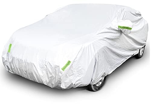 Ikaif Housse De Voiture Universelle 190T Entièrement Imperméable Respirant Rayures Pluie Neige Résistant à La Chaleur avec Poche Miroir Et Bandes Réfléchissantes (pour Sedan 3.5-4.0m)