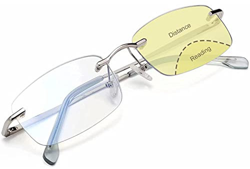 E & R Elegant Rabbit Bifocal Reading Glasses for Men Women Rimless Blue Light Blocking Computer Readers with Spring Hinge 8517 (Silver, 3.0, multiplier_x)