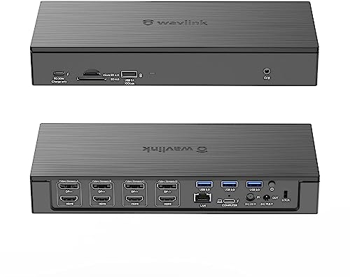 WAVLINK 20-in-1 USB C/USB 3.0 Quad 4K Dual 5K@60Hz Docking Station,100W Power Delivery/DC Charging for Thunderbolt 3/4,Windows/Mac,4 HDMI(2.0),4 DP(1.2),SD 4.0 Card Reader,2.5G Ethernet,USB 3.1/3.0-A