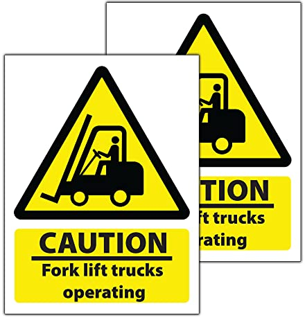 RDLCAR Fork Lift Trucks Operating 1mm Rigid PVC Pack of 2 Safety Signs Durable 300mm x 400mm High Visibility Warehouse Warning Sign