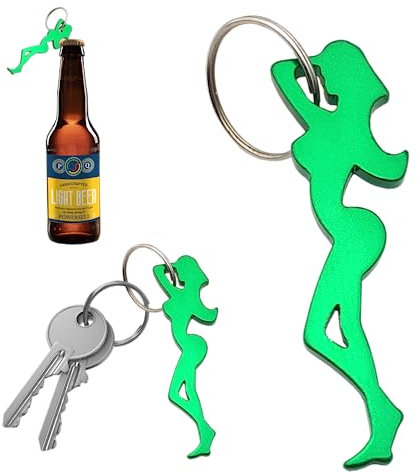 Llavero de aluminio anodizado colorido de bolsillo con abrebotellas cerveza, idea regalo llavero Gadget, bombonera fiestas (dama, verde)