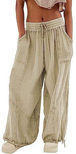 Wickelhose Leichte Sommer-Tunika Hose Damen Elegant Sommerhose Damen Leicht Aus Leinen Caprihose Damen Lang Hosenrock Gürtel Jogginghose Damen Kurz Sommerkleid(1-Khaki,XL)