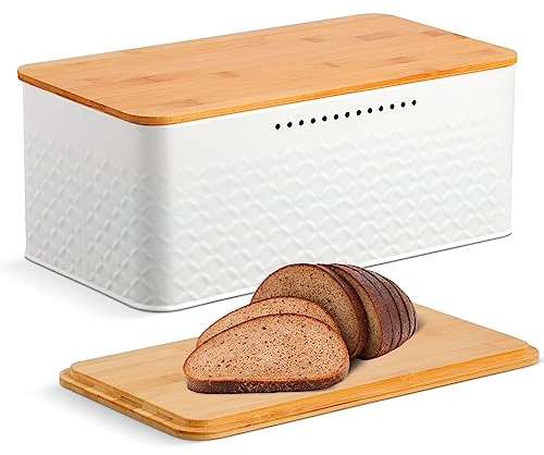 Worephu Bread Bin Bread Storage Box with Bamboo Lid, White Bread Storage Container Bin, for Kitchen Countertop Organizer (White)