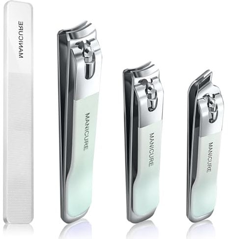 YUNYU Stainless Steel Nail Clipper 3 Pcs, Heavy Duty toenail Clippers for Cutting fingernail toenails, Sharp Nail Cutter, with Nail File, for Men Women, The Elderly and Children (Greener)