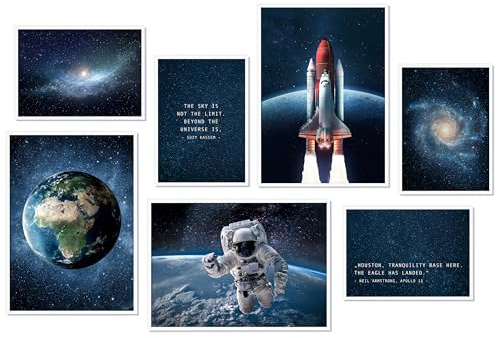 Hyggelig Home Premium Poster Set - 7 passende Bilder im stilvollen Set - Collage Deko - Set Space - mit Rahmen weiss
