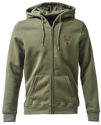 Baddery Jägerjacke Herren - Hirsch (Bestickt) - Jagdjacke Männer - Geschenk für Jäger - Kleidung Jagd Zubehör (BY012 Zip-Hoodie Oliv S)