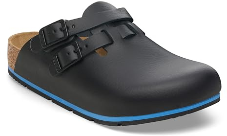 Birkenstock Damen Herren Kay Pro Hausschuhe Leder Pantoletten - Clogs - Zertifiziert nach Norm EN ISO 20347:2022 - Berufsschuhe für Medizin, Gastronomie und Service - Schwarz - 43