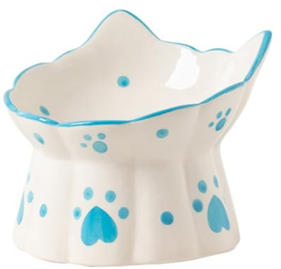 MEETOZ Ceramic Cat Feeder, Elevated Cat Feeding Bowls with Stand Tilted, Neck Protective Bowl for Pets 15° Tilted Raised Cat Feeder, Stress Free for Cats and Small Dogs