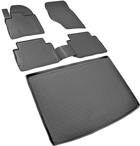 RECAMBO Gummimatten & Kofferraumwanne Set passend für Audi Q7 | Typ 4L | BJ 2005-2015 - 100% passgenaue Auto Fußmatten und Kofferraummatte aus hochwertigen rutschfesten TPE - Schwarz