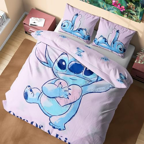Disney Stitch Bettbezug Set für Mädchen & Teenager, Kinder Bettwäsche - verschiedenen Größen (Rosa Stich Doppel)