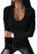 Imily Bela Damen Langarmshirt V Ausschnitt Sexy Pullover Elegant Oberteile Gerippt Slim Fit Shirts Schwarz M