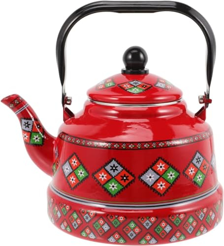 Hervidor de té esmaltado vintage para estufa, hervidor de agua caliente, hervidor de gas, cafetera con asa, 2,5 L, color rojo