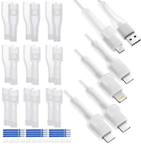 Tellegloww 24 Pcs Silicone Charger Cable Protector with Dust Plugs Cable Ties for Phone USB C Charger Cable Protector Type C Charging Cord Protector for Cell Phone Charger