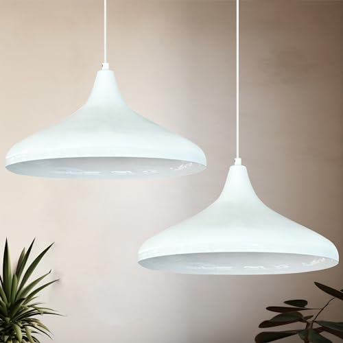bamyum Champion Pendelleuchte Esstisch 2 Flammig Weiß Ø30 cm, Hängelampe Esstisch Vintage, Esstischlampe, Lampenschirm Hängelampe, Pendelleuchte Esstisch, Wohnzimmer Esszimmerlampe, Hängeleuchte Weiß