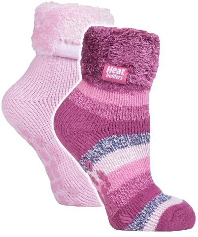 HEAT HOLDERS Damen 2 Paar Kuschelsocken Dicke Weich-Flauschig Haussocken Warme Thermo Bettsocken mit Noppen