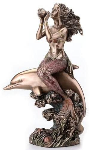 Veronese Design 21,6 cm Meerjungfrau auf der Rückseite eines Delfins, kaltgegossenes Kunstharz, Bronze-Finish