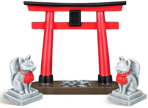 POPETPOP Puerta Sinto-Torii Japonesa y Santuario de Inari Santo Figuras Conjunto de Estatua de Acuario asiática Estatua de Acuario Miniatura Puerta Torii Decoración de Acuario Puente Zen