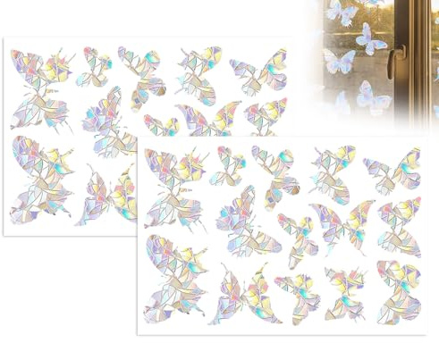 Lhbwhiz 28 Stück Fensteraufkleber,Schmetterling Suncatcher Sticker,Glasscheiben Folie Gegen Vogelschlag,Rainbow Window Clings,Regenbogen Fenster Aufkleber,Vogelschutz Prisma Dekorative Fensterfolie