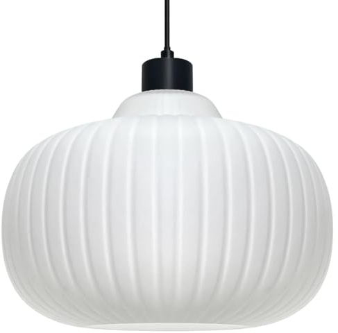 Oval Globe Pendant Light Opal Glass Ceiling Lamp Shade Ribbed Glass Hanging Light Fitting K416