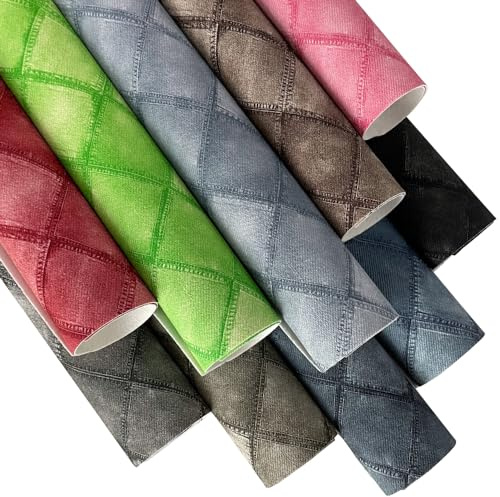 ONEART | Denim Kunstlederblätter, 10 Stück 21×30 cm Orientalischer Cowboy karierter Lederstoff für Schlüsselanhänger DIY Basteln