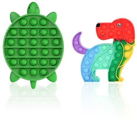 KSOIQPU 2 Stück Popping Bubbles Sensory Tiny Invention Spielzeug, Silikon Restorative Emotional Spielzeug, Angst Relieving Fingerspielzeug für Kinder und Erwachsene (Welpe und Schildkröte)