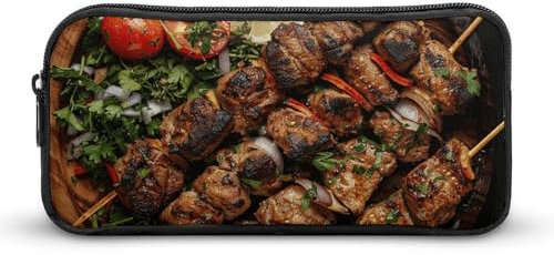 QWJKM Federmäppchen für Männer und Frauen, Kebab auf Holzplatte, tragbares Federmäppchen, personalisierter Stifthalter, ästhetisches Stifteetui, Stiftebox, Schreibtisch-Organizer für Büro, weiß,