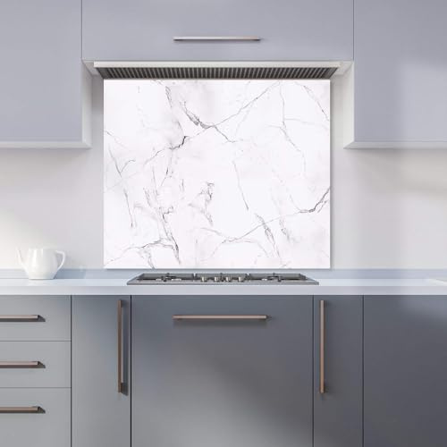 Warren Reed - Designer Premium White Marble Effect Kitchen Splashback 6mm Toughened Glass Kitchen Splashback – Heat Resistant Splashback for Kitchens, Perfect for Cookers and Hobs, Polished Edges